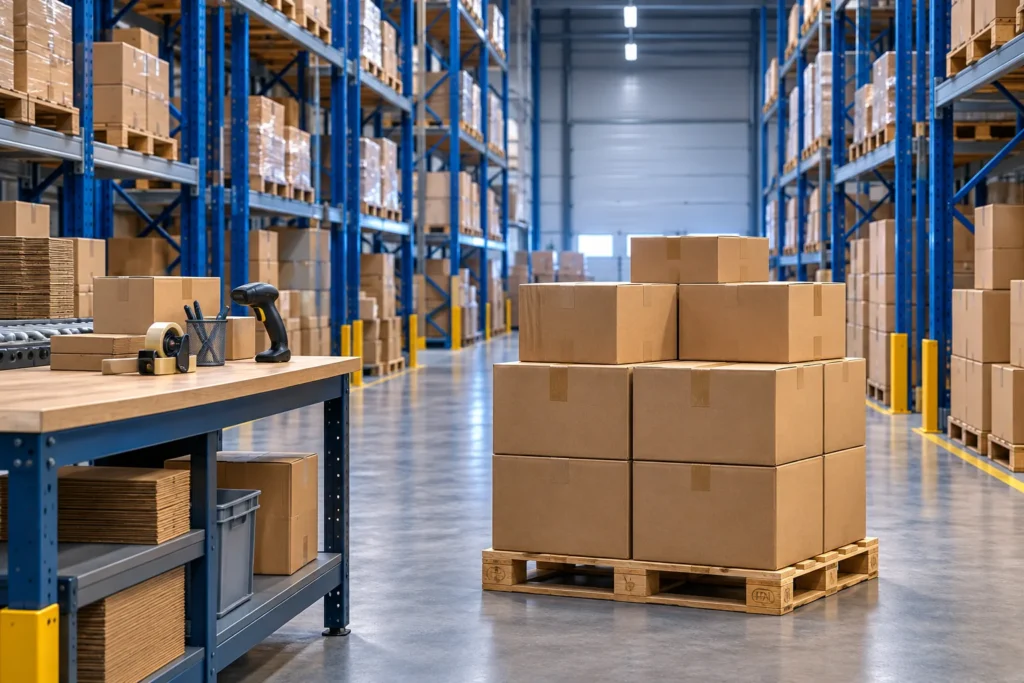 Temsili görsel: paletli koliler ve paketleme tezgâhı